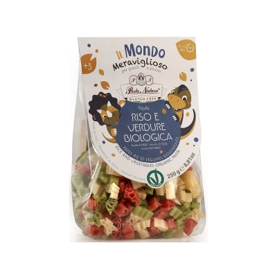 Organska bezglutenska, vegan testenina (tricolor dinosaurus) od pirinča, spanaća i cvekle 250g NOVO