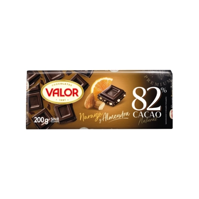 Čokolada 82% kakaa, sa komadićima pomorandže i badema 200g NOVO